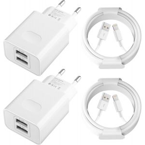 JGD-Chargeur iPhone, [Certifi&eacute; Apple MFi] 2-Pack Prise USB avec Cable 1,5M pour iPhone 14/13/12/11 Pro/XS/XR/SE/X/8/ 7 Plus/6S/5/5C/5S,iPad, 5V 2.4A Double USB Charger Adaptateur Secteur Alimentation - Neuf