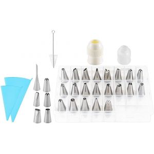 Kal-Kit De Pâtisserie 33 Pièces Pour Décoration De Gâteauxpatisserie Diy Accessoires Pour Décoration De Gâteaux, Muffins, Inclure Poches À Douille Réutilisable Et Acier Inoxydable Douilles - Neuf