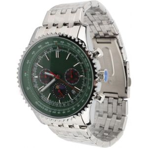 Montre &Agrave; Quartz Pour Homme Avec Calendrier Et Phases De Lune,Bo&icirc;tier En Alliage De Zinc,Bracelet En Acier Inoxydable,Montre-Bracelet &Agrave; Quartz Pour Homme,Montre-Bracelet Avec.[J847] - Neuf