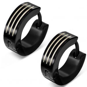 Zense - Boucles D'oreilles Homme En Acier Noir Ze0032 - Neuf