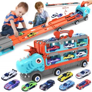 KAJGL-Camion De Transport Voiture Enfant Avec 8 Voitures De Course,Jouet Enfant 3 4 5 6 Ans Garçon,Camion Dinosaure Jouet Cadeau Pour 3 4 5 6 7 8 Ans Garcon - Neuf