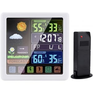 Station m&eacute;t&eacute;o sans fil avec temp&eacute;rature num&eacute;rique, moniteur d'humidit&eacute;, r&eacute;veil et &eacute;cran LCD couleur - Neuf