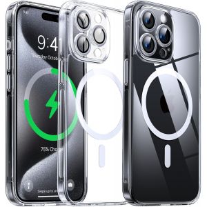 Kal-Coque Magnétique Transparente Pour Iphone 15 Pro Max (6.7'') Avec Objectif Film, [Compatible Avec Magsafe] [Protection Antijaune & Antirayure & Antichoc] Etui Housse Avec Silicone Bord, Clair - Neuf