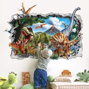 ERYI-Stickers Muraux Enfant Dinosaure 3D Xxl Autocollant Mural Jungle Dino Volcan Décoration Murale Bébé Pépinière Chambre Enfants - Neuf