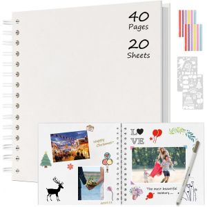 Album Photo Scrapbooking 21x21cm,Fait &Agrave; La Main Album Spirale 40 Pages,Livre D'or Pour Voyage Mariage,Cadeaux De No&euml;l Anniversaire Cadeaux De Saint-Valentin (Blanc) - Neuf