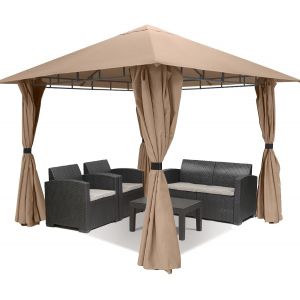 Ulteronixshop-Tonnelle De Jardin, 3 X 3 M, &Eacute;tanche, Stable, Avec 4 Parois Lat&eacute;rales, Fermeture &Eacute;clair, Polyester 180 G/M&sup2;, Taupe - Neuf