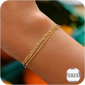 Eryi-Bracelet Femme Argent Or Chaîne Bracelet Argent 925 Or Rose Perles Réglables Cadeau Empilables Bracelet Pour Femmes Fille Bijoux Femme - Neuf