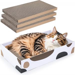 Cmws-Griffoir Pour Chat 3 Pi&egrave;ces, Solide Grattoir Carton De Haute Densit&eacute;, R&eacute;versible Planche &Agrave; Gratter Pour Chat Avec Bo&icirc;te - Neuf