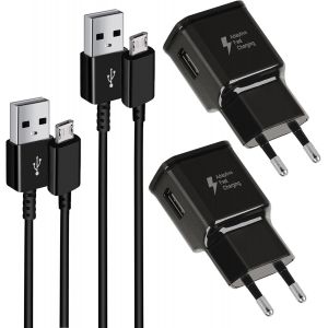 2-Pack Chargeur Rapide Compatible Avec Samsung Galaxy S6/S6 Edge/S6 Edge +/S7/S7 Edge/S5/S4/S3/S2/Note 4/5/A03/J7/J5/J3, Redmi, Huawei, Ps4, Chargeur T&eacute;l&eacute;phone Avec 1,5M Usb Micro Charging C&acirc;ble - Neuf