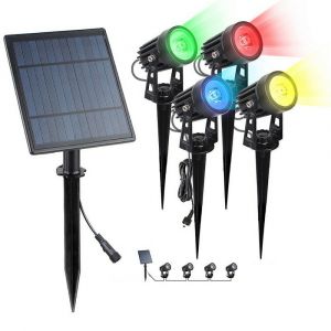 Projecteurs Solaires Rgb 4 En 1 Pour Jardin Ext&eacute;rieur, &Eacute;tanches Ip65, R&eacute;glables, 300-400 Lm - Neuf