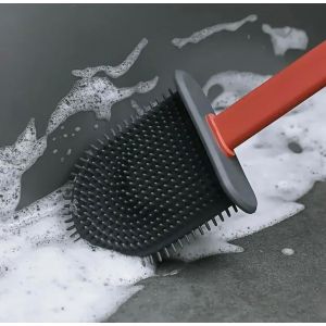 KAL-Brosse Wc En Silicone Avec Long Manche En Plastique Antidérapant Et Poils Souples Et Flexibles, Brosses De Toilette Avec Supports Et Base Anti-Goutte (Rose) - Neuf