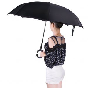 Parapluie autoportant coupe-vent a double couche, pliable et inverse, avec poignee en C (lys blanc) - Neuf