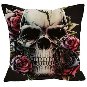Housse De Coussin Motif Tête De Mort - Dimensions : 45 X 45 Cm - Idéal Pour La Maison, Les Bars, Les Clubs, Les Lits, Coton Et Lin, #1, 45 X 45 Centimètres (Tête De Mort Rose) - Neuf