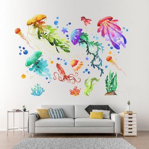 Un Ensemble De Stickers Muraux En Jonc De Mer Sous Le Monde Marin, Autocollant Mural, D&eacute;coration Murale Pour Chambre &Agrave; Coucher, Salle De Bain, B&eacute;b&eacute;, Chambre D'enfant - Neuf