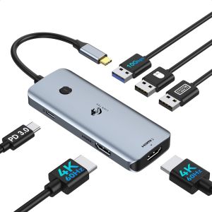 Stations d'accueil USB C Double Moniteur Docking Station, 6 en 1 Dock USB C Dual HDMI, 2 &eacute;cran(4K 60 Hz), 10Gbps USB A, 2 x USB A 2.0, PD 100 W, HUB USB C 2 HDMI pour MacBook/Surface/Lenovo/Dell/HP - Neuf