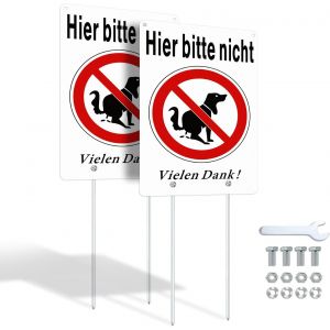 Mevronisshop-Lot De 2 Panneaux Interdits Pour Chien Avec Piquet Et 4 Trous Pr&eacute;-Perc&eacute;s - Peut &Eacute;galement &Ecirc;tre Facilement Fix&eacute; &Agrave; Un Mur Ou &Agrave; Une Cl&ocirc;ture - Neuf