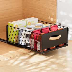ERYI-Tiroir De Cuisine Extensible Tiroir Télescopique, Organisateur De Tiroirs De Cuisine Sans Percer, Tiroir Extensible 40.5X30X16Cm, Facile À Installer, Noir - Neuf