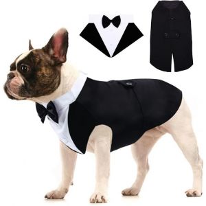 Costume de Smoking pour Chien de Petite et Moyenne Taille, Chemise pour Chiot avec N?ud Papillon Noir Amovible, Chien Costume Formel pour Fête de Mariage Festival - Neuf