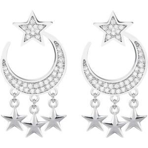 Kal-&Eacute;toile De Lune Boucles D'oreilles Pour Femmes, Pendants D'oreilles Hypoallerg&eacute;niques En Plaqu&eacute; Or Rose Et Argent Avec Cristal De Zirconium Cubique - Neuf