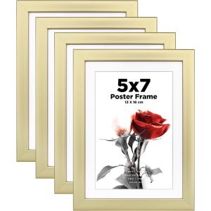 CMWX-13x18cm cadres photo Lot de 4 en bois composite robuste avec verre v&eacute;ritable - Horizontal ou vertical pour tentures murales ou d&eacute;coration de table - Dor&eacute; - Neuf