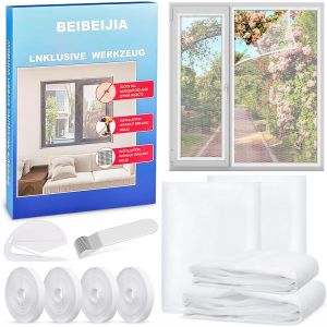 4 Pièces Moustiquaire Fenetre,130x150cm Moustiquaire Pour Fenêtre Avec 4 Rouleaux De Bandes Autocollantes,Moustiquaire Adhésive pour Fenêtre,Anti Mouche Moustiques (Blanc) - Neuf