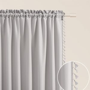 Eryi-Rideau Avec Passe Tringle Lara 140 X 260 Cm Largeur X Hauteur, Décoration De Fenêtre, Curtains Et Draperies Intérieurs Pour Salon, Chambre Moderne Galon À Pompons Gris Clair, 1 Pièce - Neuf