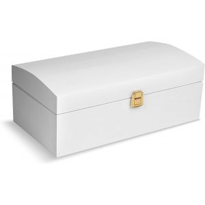 Lbgwp60-Grande Coffre Boite Rangement Noel En Bois Blanche | 34,5 X 18 X 13,8 Cm | Avec Fermoir Et Couvercle Courbé | Caisse Pour Jouet, Outil, Bijoux, Objet | Malle Boîte À Décorer Noël - Neuf