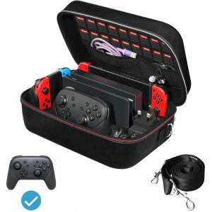 Hljhj-Etui Compatible Avec Nintendo Switch Et Switch Oled, Deluxe Housse Sacoche De Transport À Coque Rigide Anti Choc Pochette Avec Espace, Large Pour Console, Dock, Joy-Cons, 18 Cartouche De Jeux - Neuf