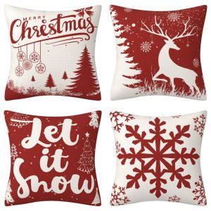 45x45cm 4pcs-No&euml;l housse de Coussin en Lin Elk Flocon de neige, Arbre de No&euml;l D&eacute;coration housse de Coussin - Neuf