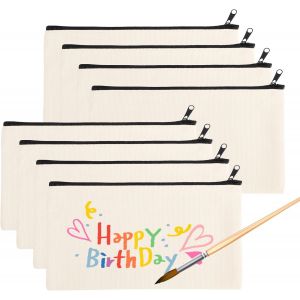 8 Pi&egrave;ces Pochette Tissu Zipp&eacute;e, 21x12 Cm Trousse Personnalisable Toile Trousse De Rangement Pochettes En Tissu Vierge Pour Bricolage Anniversaire F&ecirc;tes Activit&eacute;s En Classe Voyage - Neuf