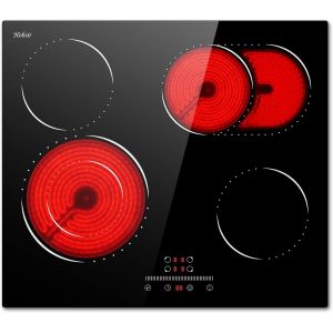 Checarzhn--No1-Plaque Vitrocéramique 4 Feux, Table De Cuisson Électrique Encastrable 60cm, Commande Tactile À Curseur, 6600w, Zone Extensible Pour Le Gril, Verrouillage De Sécurité, Sans Pr , 240v - Neuf