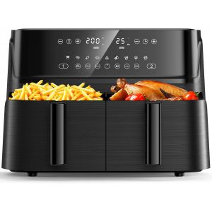 lbgwp60-Dual Zone Friteuse À Air Chaud, Avec Fenêtre, Capacité De 9 L, Xxl, 2 Tiroirs, Cuisson 9 En 1, Écran Tactile, Fonction Intelligente Et Minuterie, Friteuse Saine Sans Huile Et Cuisson Faible E - Neuf
