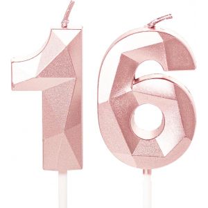 SANSH-Bougies 16e anniversaire or rose u2013 Bougies numéro 16 pour décorations de gâteaux - Neuf