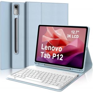 Clavier Lenovo Tab P12 12.7 Pouces 2023, Détachable Azerty Français Clavier Étui Pour Tablette Lenovo Tab P12 12.7"" (Tb370fu), Bleu Ciel - Neuf