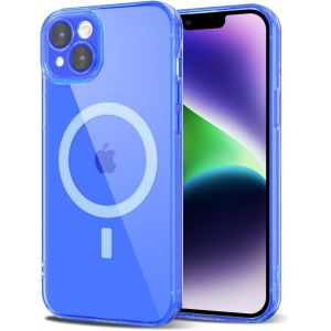 SJZG-Pour Iphone 14 Coque Compatible Avec Magsafe, Transparente Magn&eacute;tique Protection De L'Objectif Etui Housse, Pleine Silicone Cover, Coque Mat Translucide Mince Antichoc, Bleu Fluo - Neuf