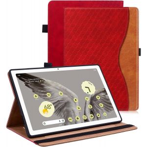 KAL-Coque Pour Google Pixel Tablet 2023 (11 Pouce) Housse Cuir Pu [R&eacute;veil/Veille Automatique] Etui De Protection Avec Support Fonction Et Poche Cartes Pour Google Pixel Tablette - Rouge - Neuf