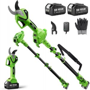 NouvelHorizonstore-S&eacute;cateur &Eacute;lectrique T&eacute;lescopique: 2-en-1 S&eacute;cateur de Jardin avec Perche - Moteur Sans Balais, 2X Batteries 4,0Ah, Lame SK5 Suppl&eacute;mentaire, 2 Modes, Coupe 40mm pour Arbres & Fleurs - Neuf