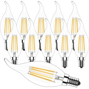 Kal-Ampoule Led E14 Dimmable,E14 Ampoule Flamme 4w,C35 Lampe Bougie Filament,Blanc Chaud 2700k Ampoule Edison Retro,Forme De Bougie,400lm,10 Pièces - Neuf