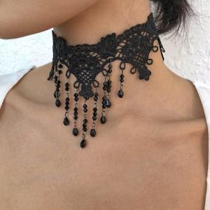 Kal-Collier Ras Du Cou En Dentelle Noire Perles Colliers Gland Gothique Fleur Creuse Tour De Cou Bijoux Accessoires Pour Femmes Et Filles - Neuf
