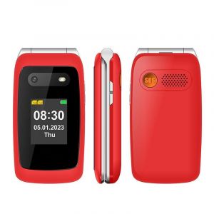 T&eacute;l&eacute;phone Portable 4G Clapet Double &Eacute;cran SOS FM Dual SIM 21 Touches Bleu Rouge YONIS - Neuf