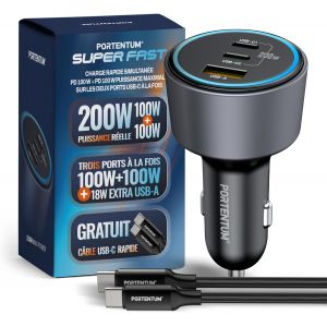 MEVRONISSHOP-Charger Allume Cigare USB C 200W Triple &iquest; Cadeau Cable USB C Charge Rapide &iquest; Charger Voiture &iquest; 2X USBC PD 100W + USBA QC 18W &iquest; Prise Allume Cigare 12V pour iPhone iPad MacBook Android - Neuf