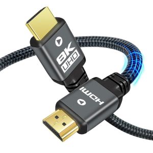 ERYI-8K Cable Hdmi 5M, Certified 48Gbps Ultra High Speed Nylon Tressed Cable Hdmi® 2.1, 10K 8K@60Hz, 4K@240Hz/144Hz/120Hz, Earc, Hdcp 2.2&2.3, Dynamic Hdr, Pour Moniteur, Tv, Ps5, Switch, Pc, X-Box - Neuf