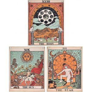 Lot de 3 tapisseries murales de tarot La lune et l'étoile et le soleil - Europe médiévale - Décoration murale secrète pour la décoration de la maison de la chambre à coucher - Neuf