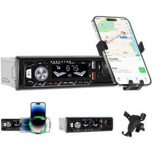 Autoradio 1 Din Bluetooth 5.0 avec Support Téléphone, Rotation 360° pour GPS, Radio Bluetooth 2 USB/Charge Rapide/USB/FM/TF/AUX/4 * 45W - Neuf