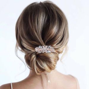 Kal-Barrette Fleur Cristal Barrette Or Strass Pierre Précieuse Barrette Vintage Strass Barrette Cheveux Bling Épingles Cheveux Mariage Français Pour Femmes Et Filles(Avec Cristal Transparent) - Neuf