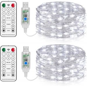 Trahoo-Usb Guirlande Lumineuse 10m, 100 Led En Cuivre, 8 Modes Dimmable Avec T&eacute;l&eacute;commande Et Minuterie, Imperm&eacute;able Lumi&egrave;res D'arbre De No&euml;l Fil De Cuivre D&eacute;coration - Neuf
