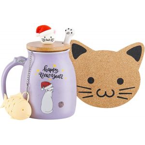Mug Chat En C&eacute;ramique Mignon Pour Caf&eacute; Et Th&eacute; 350 Ml Violet - Neuf