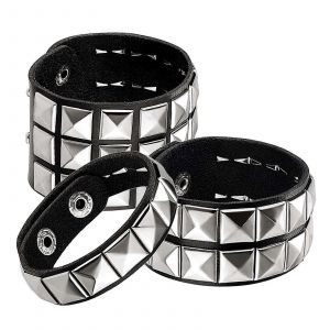 3pcs Clouté Punk Bracelets Pour Hommes Femmes Boucle Poignets Pyramide Bracelet Rivet Manchette Bracelet Porter Proms Rock Costumes Noir - Neuf
