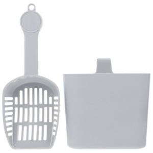2pcs En 1 Ensemble Portable Chat Chaton Litière Pelle Pelle À Sable Pour Animaux De Compagnie Et Stockage Baril De Nettoyage Pelle Outil Ensemble Accessoires De Nettoyage (Gris) - Neuf