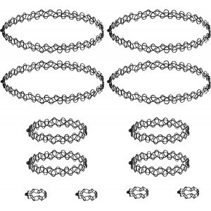 12 Pièces Collier Ras De Cou Femme,Collier Tatouage Bracelet Bague Ensemble,Collier Femme Avec Élastique Réglable,Collier Gothique Personnalisé Des Annee 90,Adapté Aux Femmes Et Aux Adolescentes - Neuf